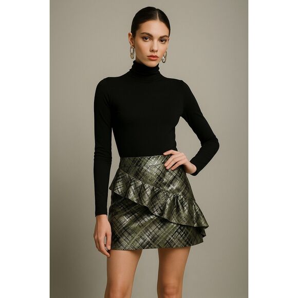 NWT Twelve by Twelve Metallic Brocade‎ Mini Skirt – Ruffle Detail – Size Medium - Picture 1 of 11